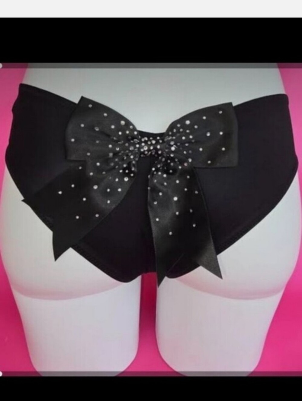Victoria's Secret Very Sexy Black Shine Bow Cheeky Panty BLACK BLING! SMALL